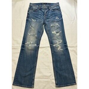 New BKE Aiden Bootcut Jeans Blue Mens 32x32 Slim Fit Distressed Superior Stretch